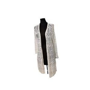 Hippie XL Safari Chic ‎ Crochet Lace White Long Open Knit Boho Festival Cover Up